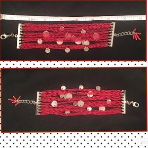Red beaded wide bracelet